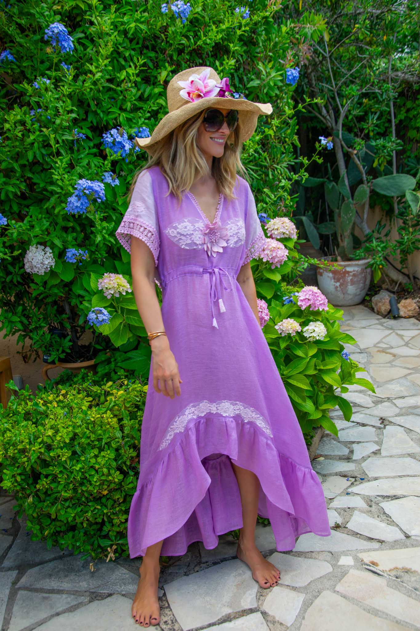 Mandy Dress in Fine Linen Gauze Lilac - Vanita Rosa