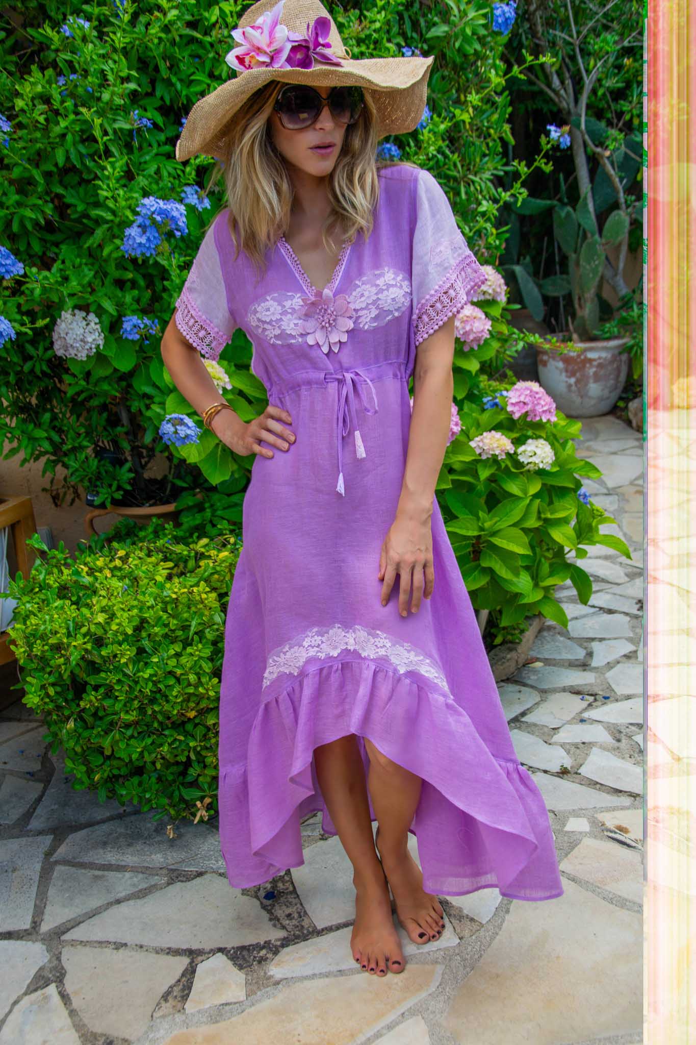Mandy Dress in Fine Linen Gauze Lilac - Vanita Rosa