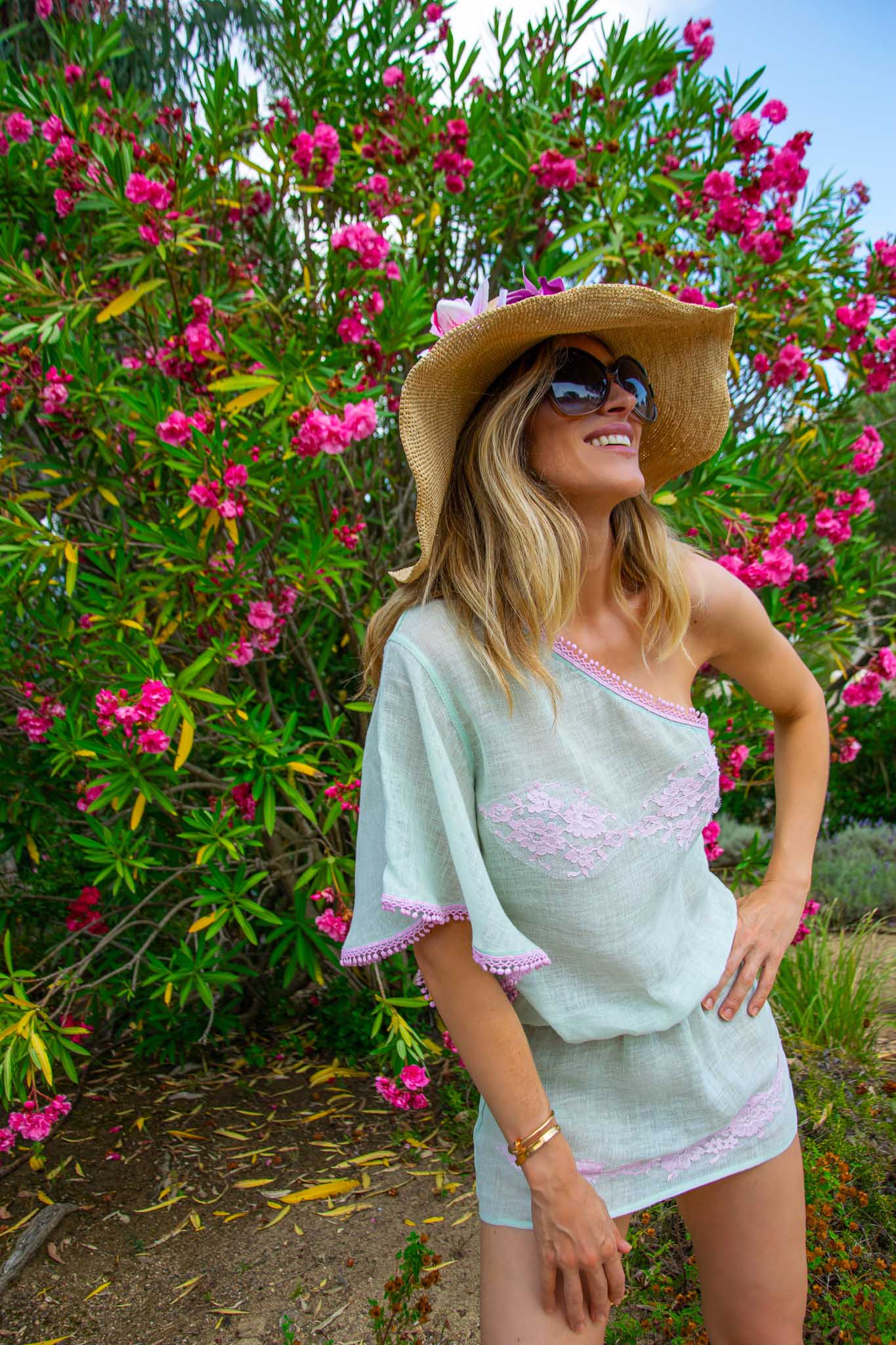 Raya Poncho in Fine Linen Gauze Almond - Vanita Rosa