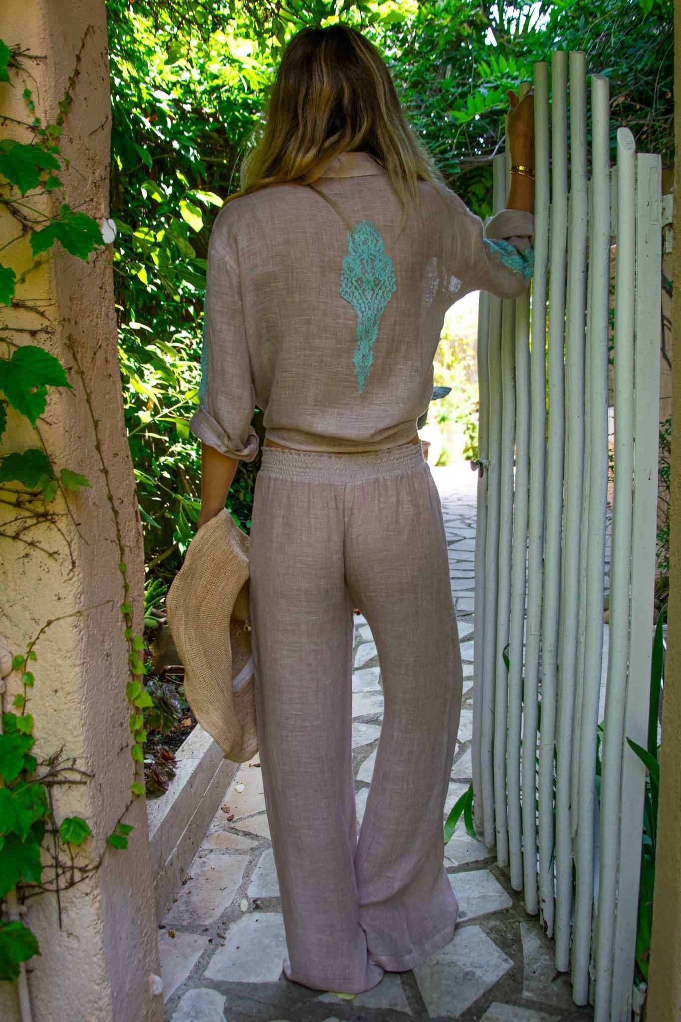 Roberta Pants in Fine Linen Gauze Lilac - Vanita Rosa