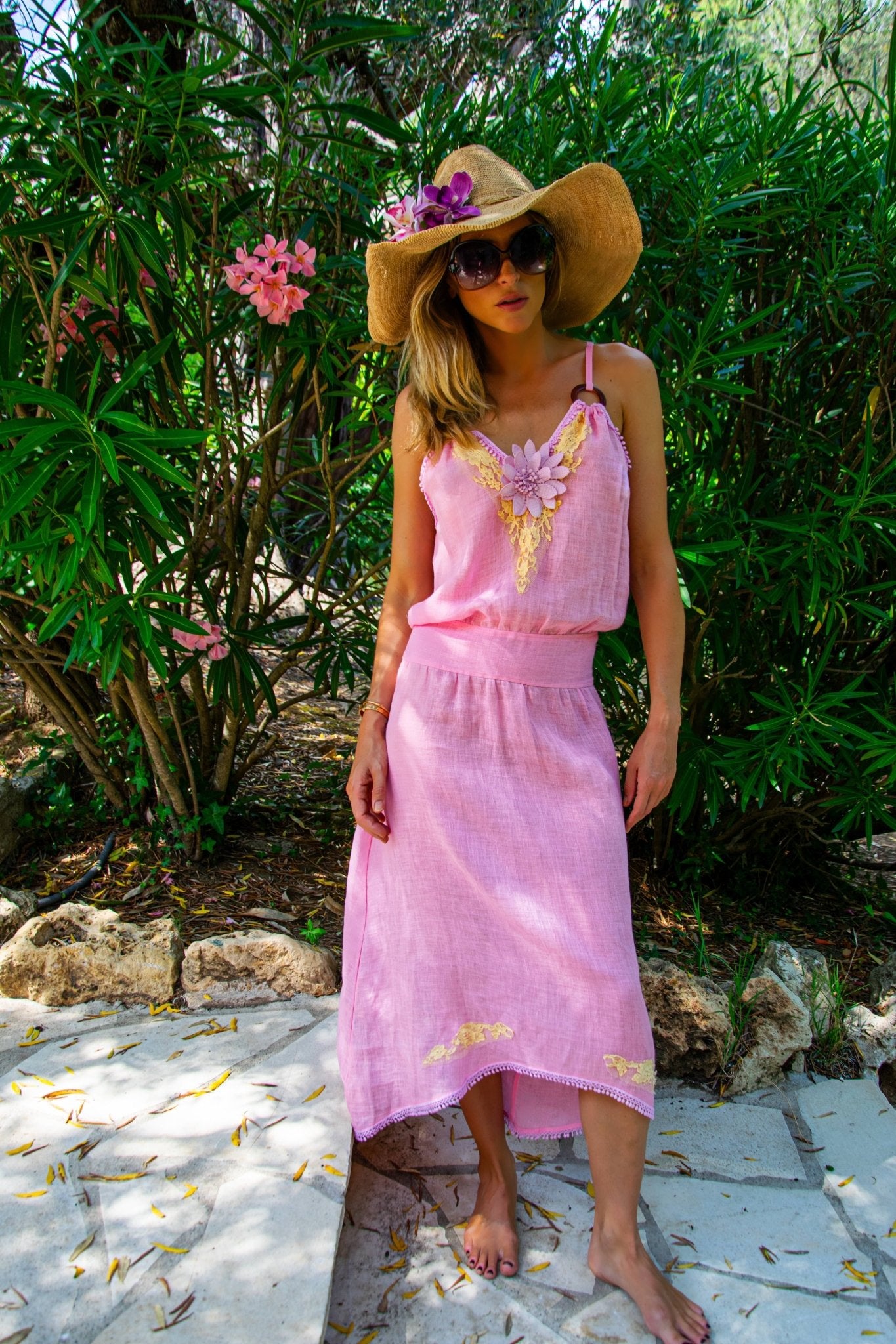 Rosa Long Dress in Fine Linen Gauze Pink - Vanita Rosa