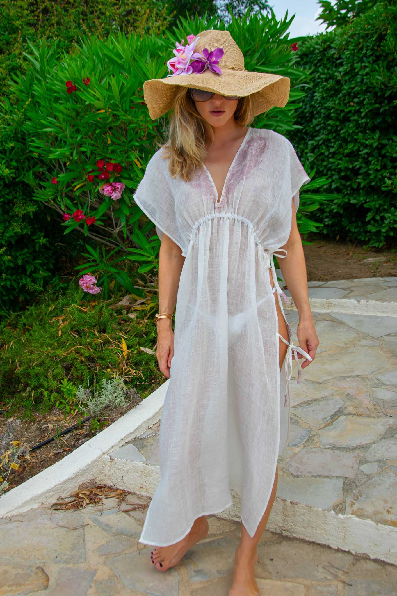 The Romaine Caftan in Fine Linen Gauze Blue - Vanita Rosa