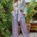 Pantalon palazzo en soie cœur