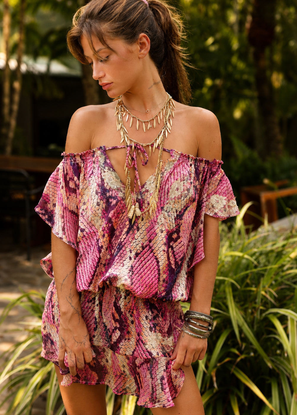 Mick Short Dress Silk Python