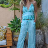 Pantalon palazzo en soie cœur