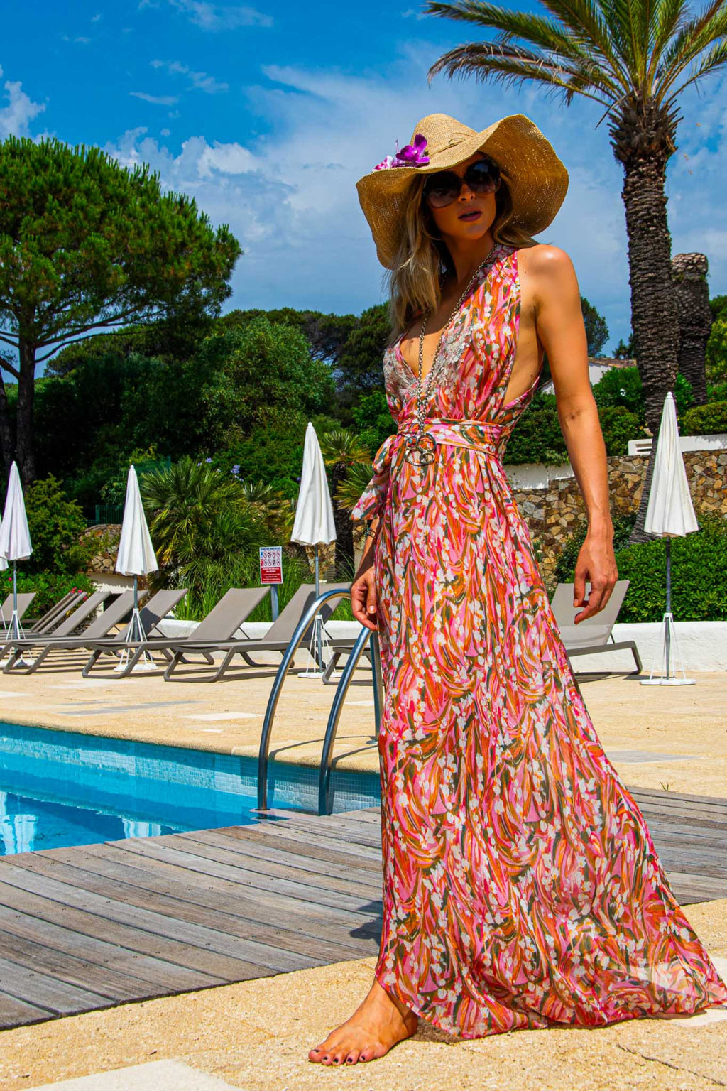 Riri Long Dress in Chiffon Silk St Barth