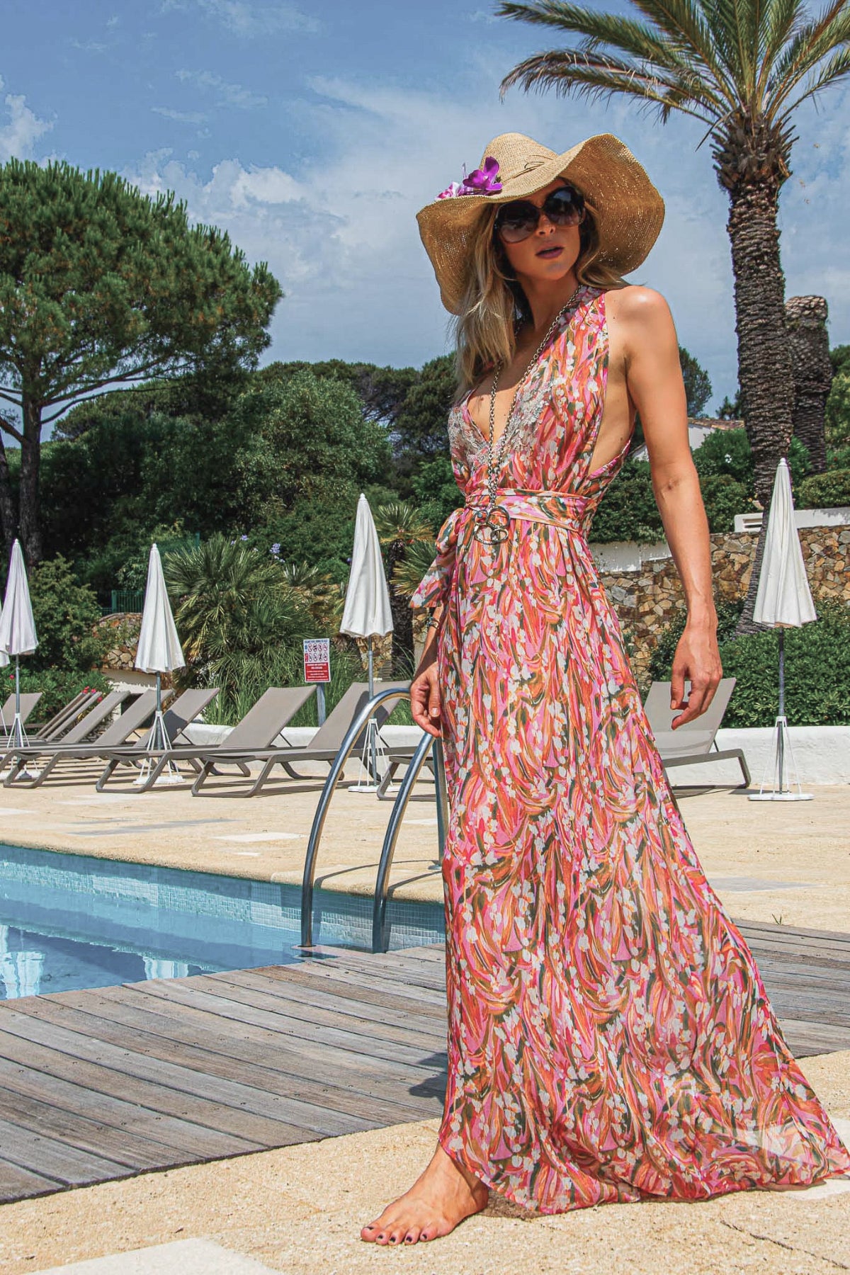 Riri Long Dress in Chiffon Silk St Barth