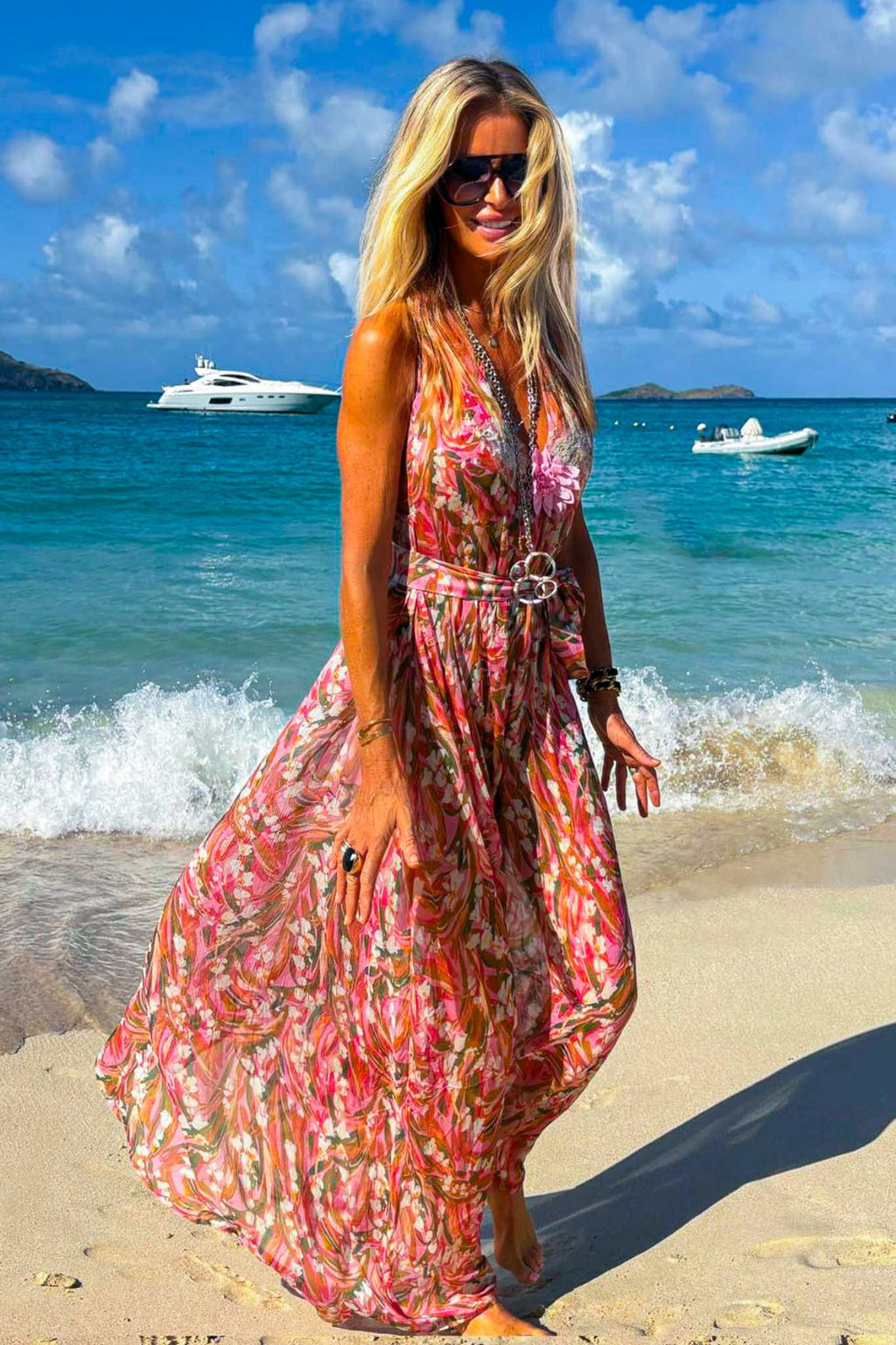 Riri Long Dress in Chiffon Silk St Barth