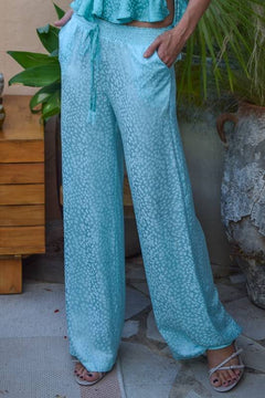 Pantalon palazzo en soie cœur