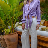 Pantalon palazzo en soie cœur