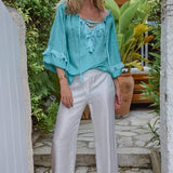 Pantalon palazzo en soie cœur