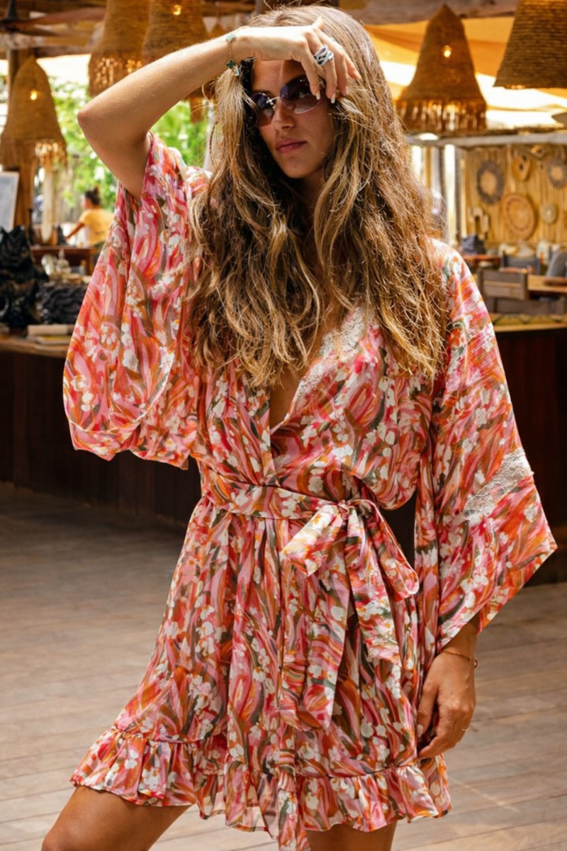 Kimono court Ricki en mousseline de soie Saint-Barth