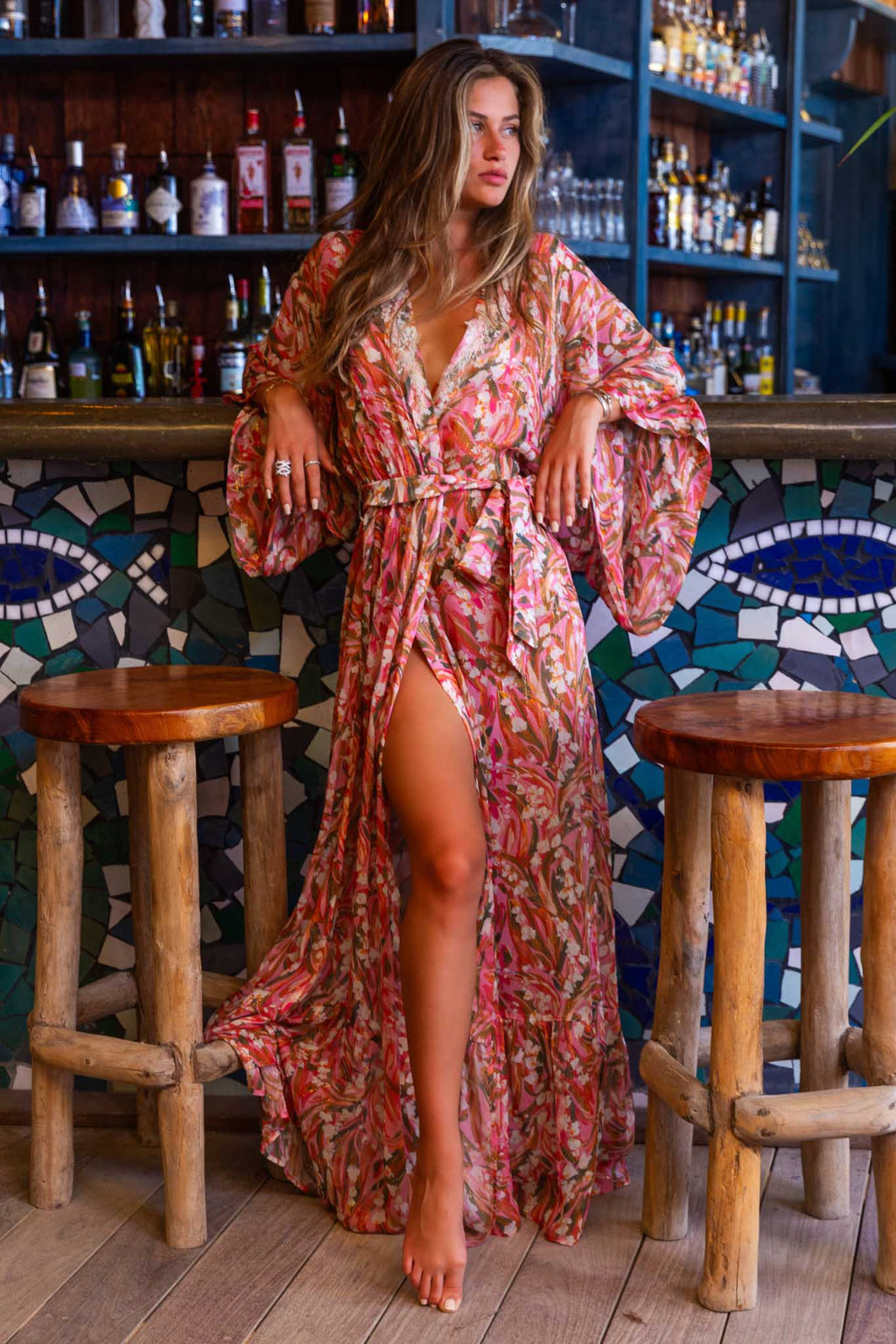 Rebecca Long Kimono in Chiffon Silk St Barth