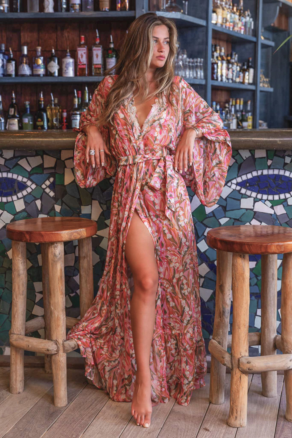 Rebecca Long Kimono in Chiffon Silk St Barth