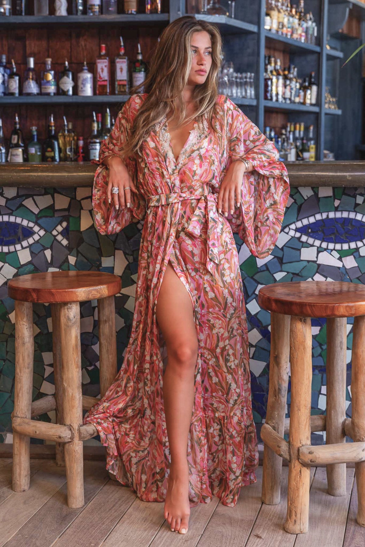 Rebecca Long Kimono in Chiffon Silk St Barth