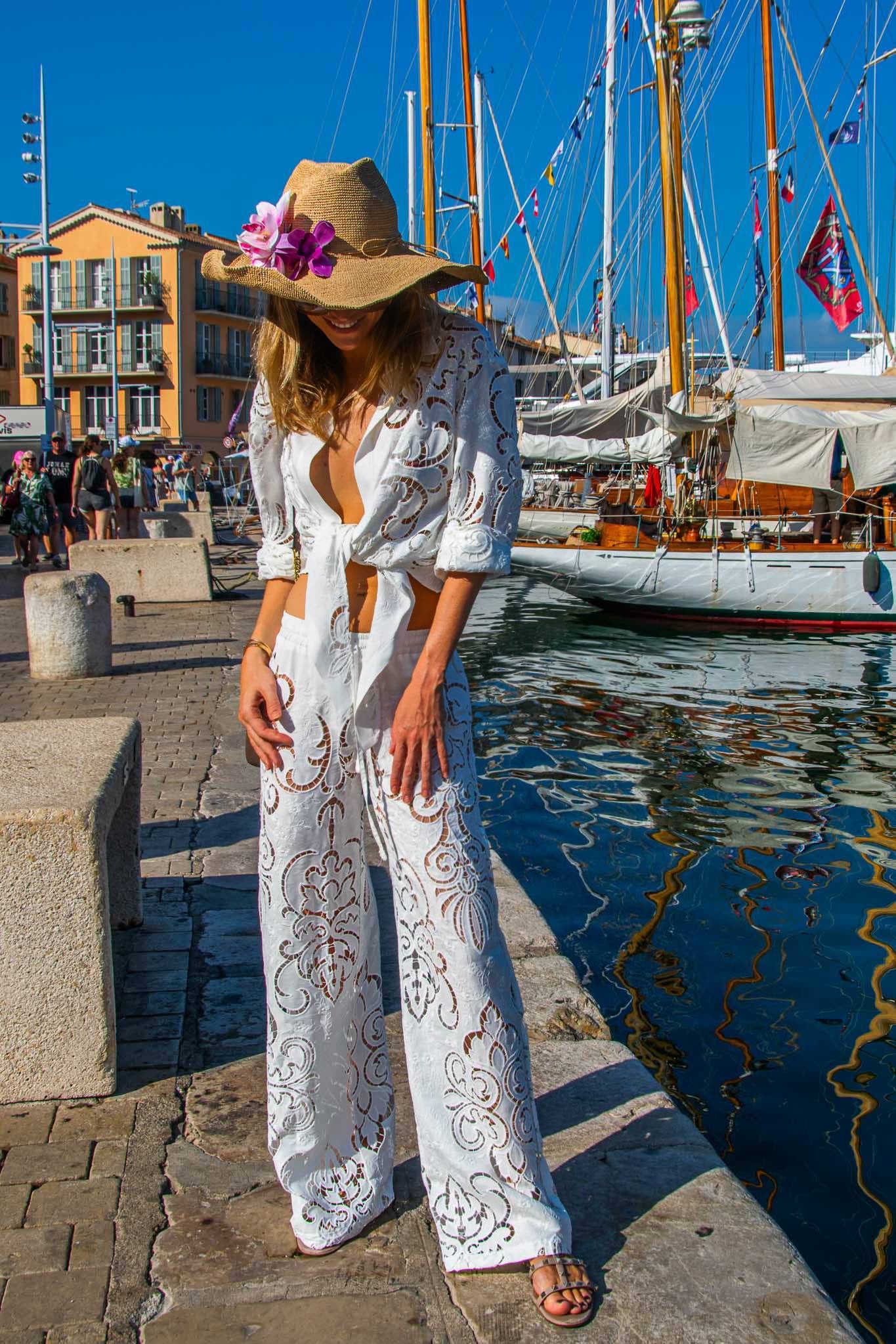 Roberta Pants in White Guipure