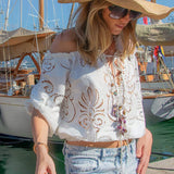 Rosana Blouse in White Guipure Cotton