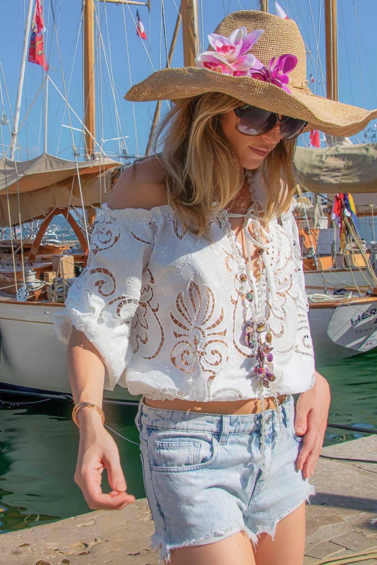 Rosana Blouse in White Guipure Cotton