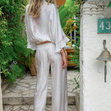 Pantalon palazzo en soie cœur