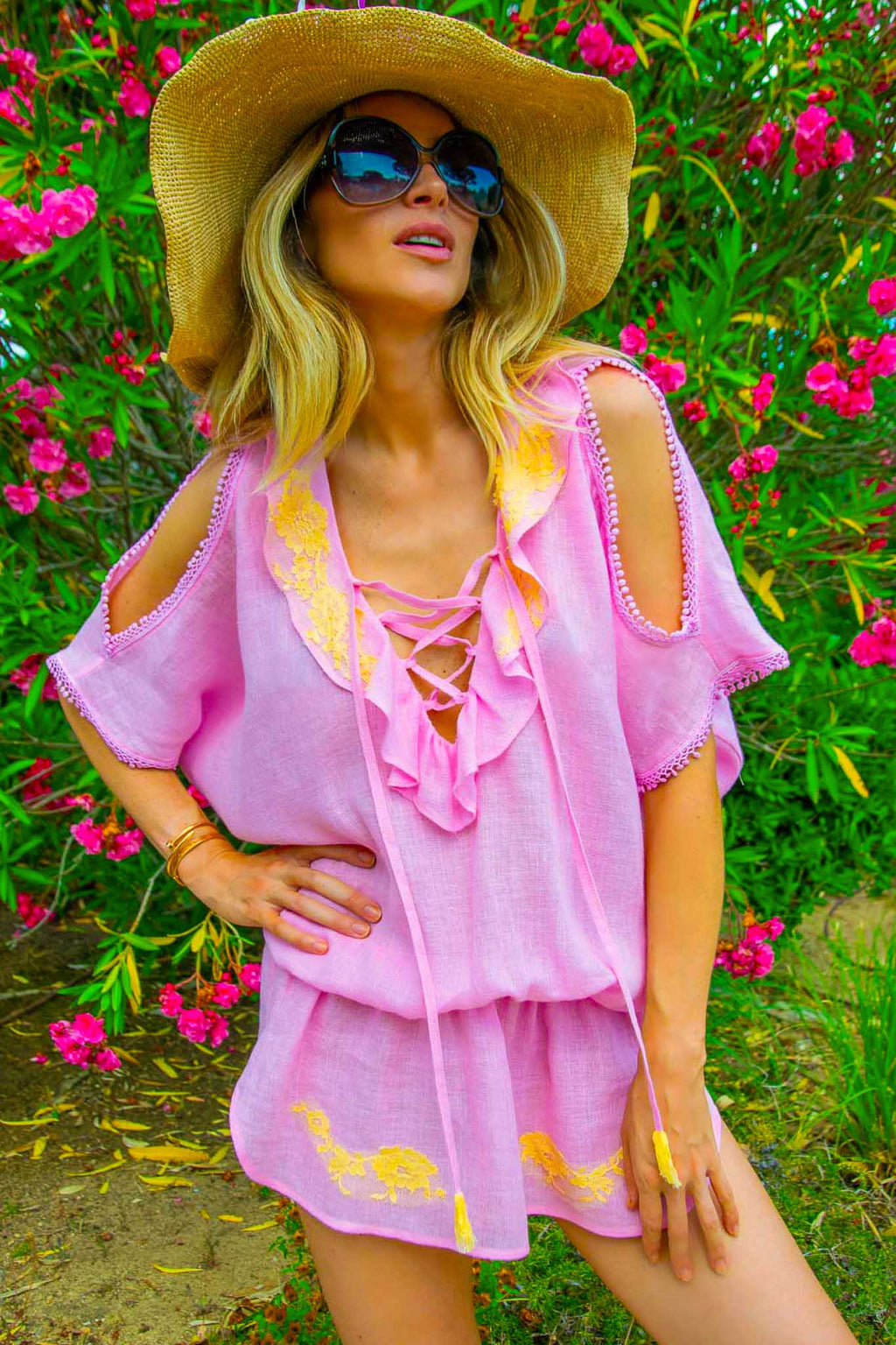 Dacha Smock Poncho in Fine Linen Gauze Pink - Vanita Rosa