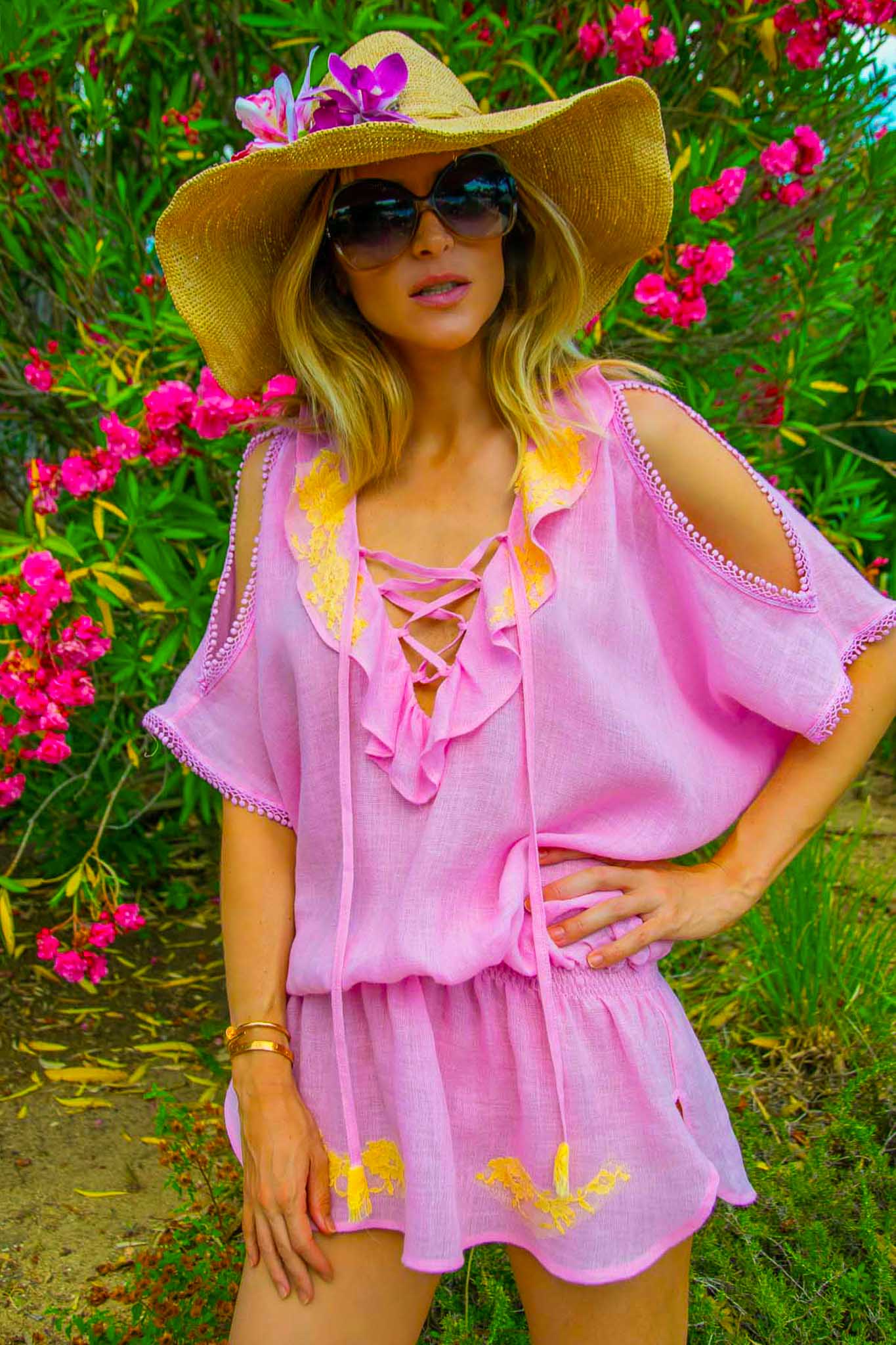 Dacha Smock Poncho in Fine Linen Gauze Pink - Vanita Rosa