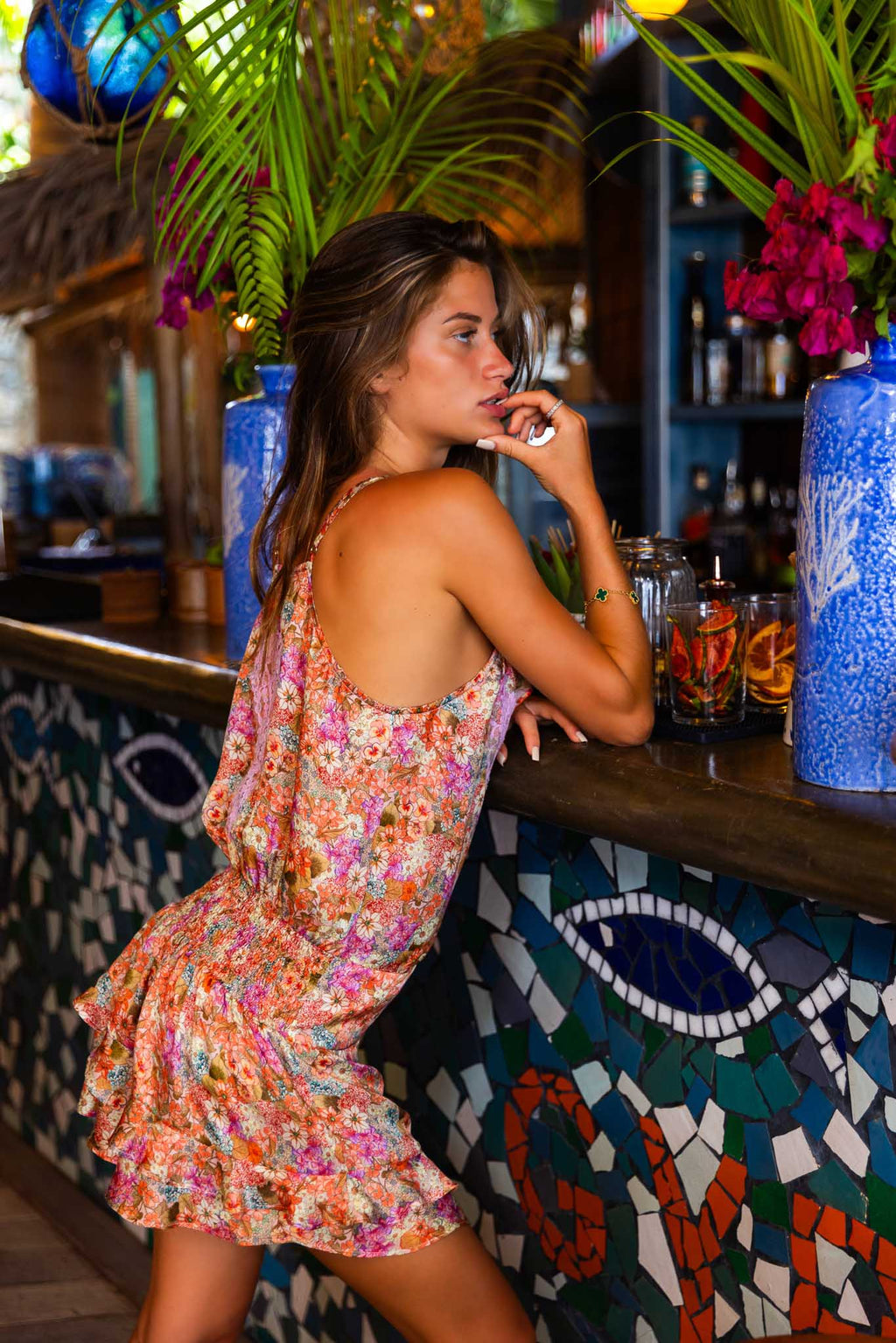 Long Dress Rania in Silk Liberty - Vanita Rosa