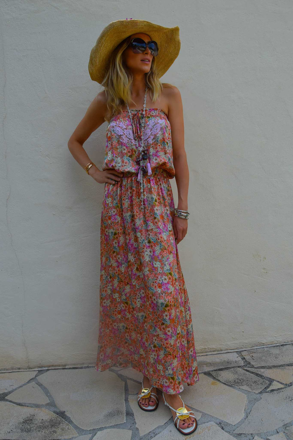 Long Dress Rimini in Liberty Silk - Vanita Rosa