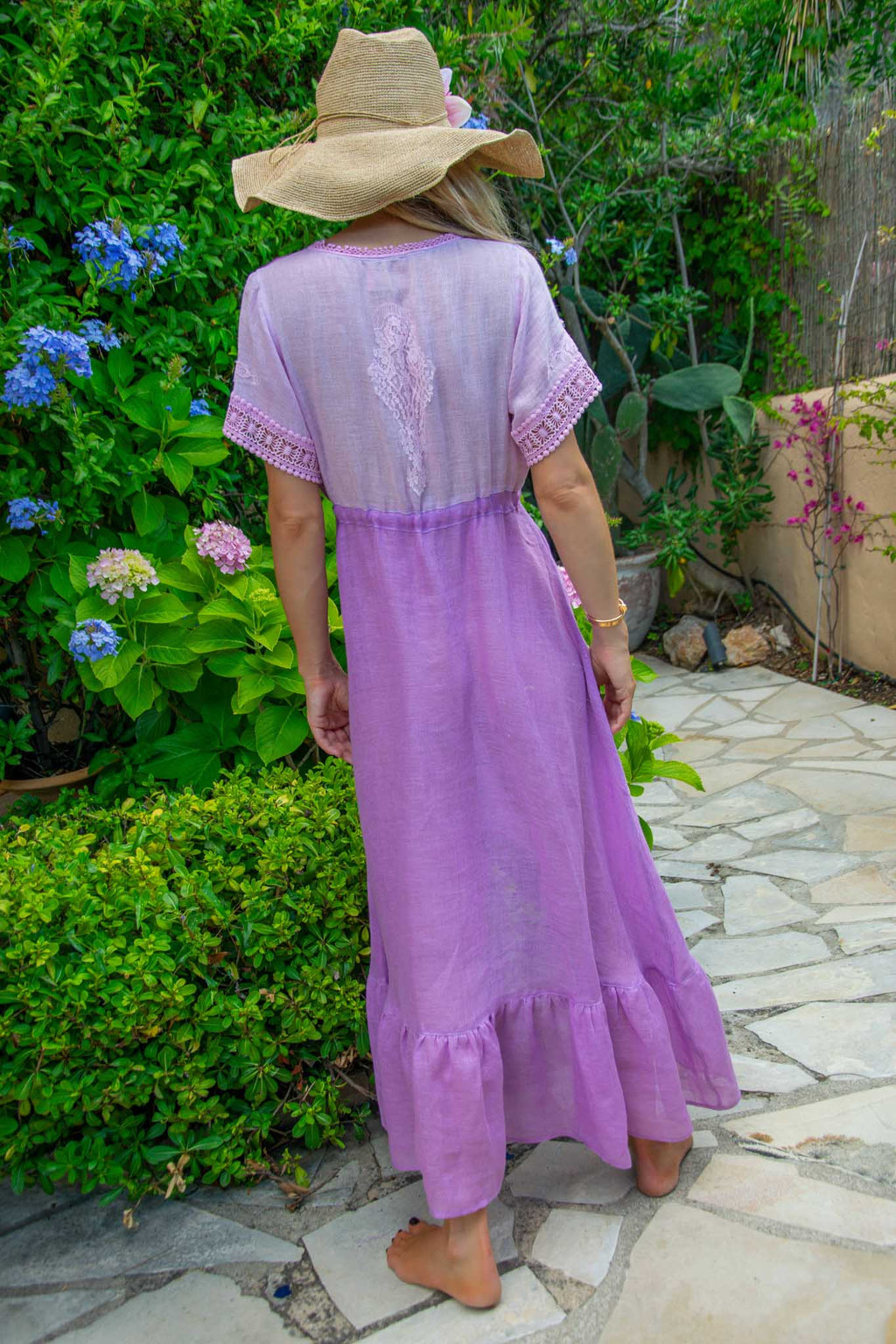 Mandy Dress in Fine Linen Gauze Lilac - Vanita Rosa