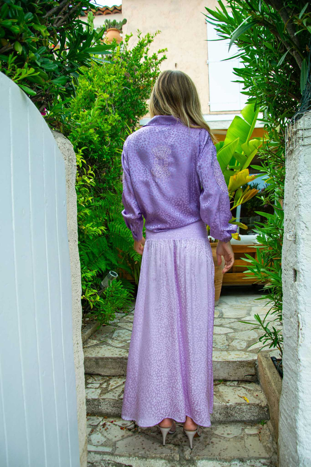 Mia Long Skirt in Silk Heart - Vanita Rosa