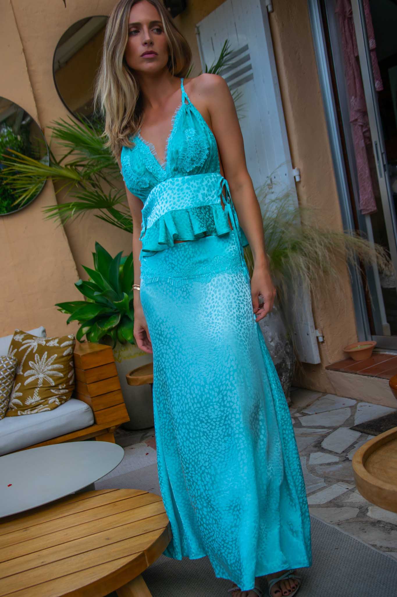 Mia Long Skirt in Silk Heart - Vanita Rosa