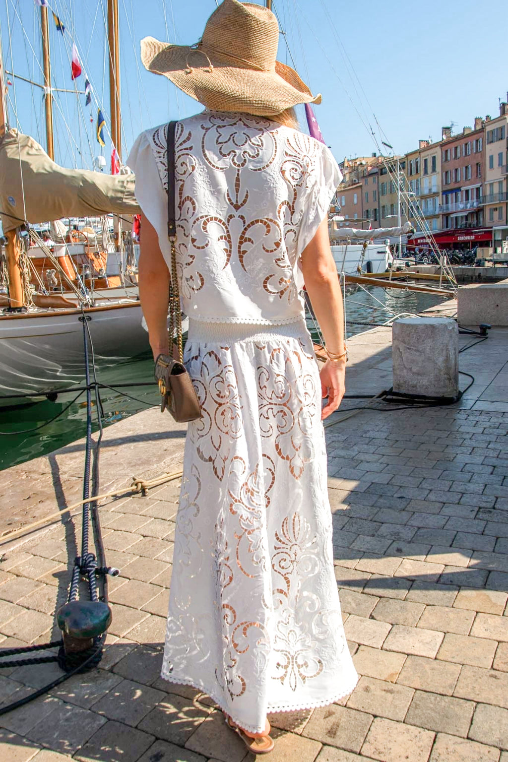 Mia Long Skirt in White Guipure