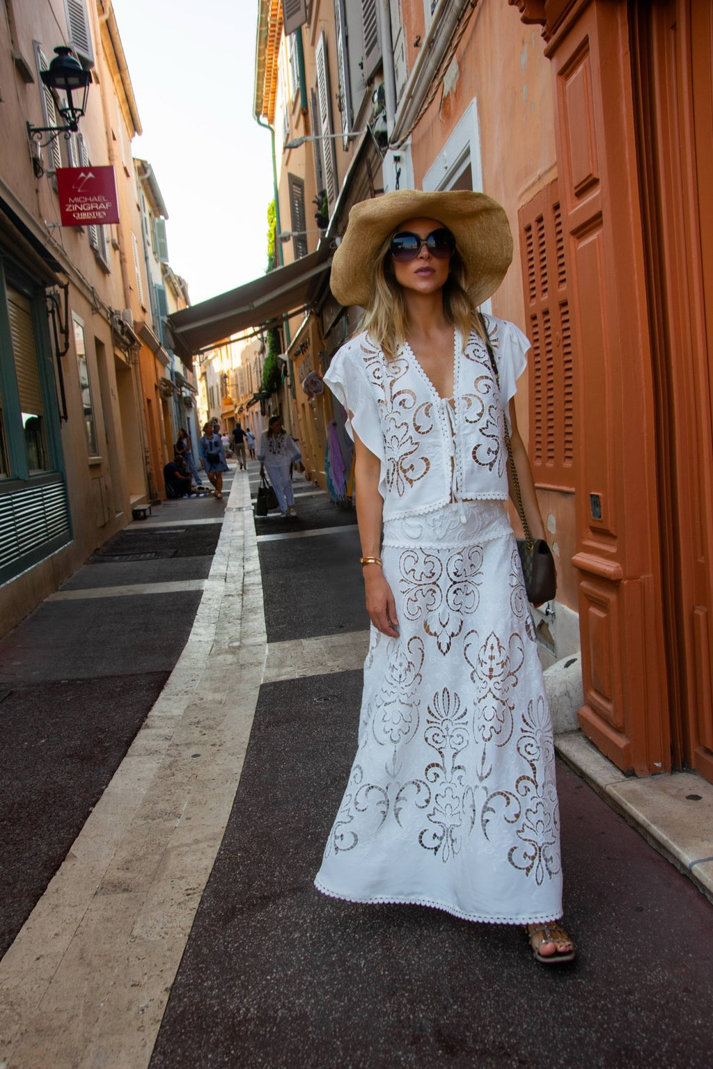 Mia Skirt in White Guipure Cotton - Vanita Rosa