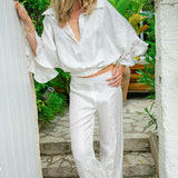 Pantalon palazzo en soie cœur