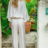 Pantalon palazzo en soie cœur