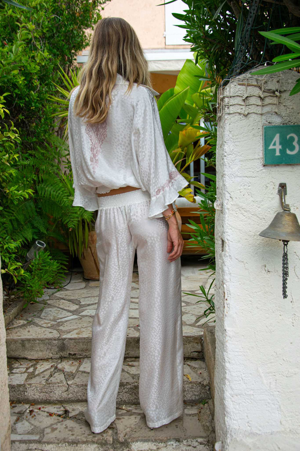 Palazzo Pants in Silk Heart – White - Vanita Rosa