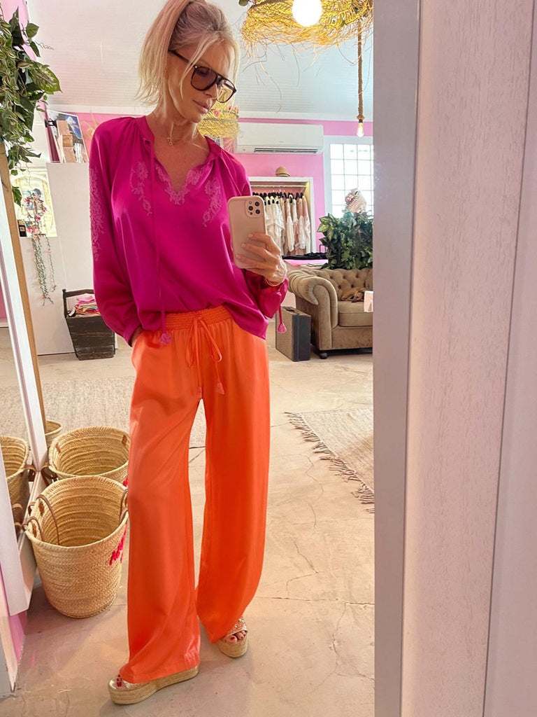PANT SMOKE SATIN SILK - Vanita Rosa