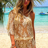 Poncho Raya in White Calais Lace - Vanita Rosa