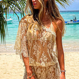 Poncho Raya in White Calais Lace - Vanita Rosa