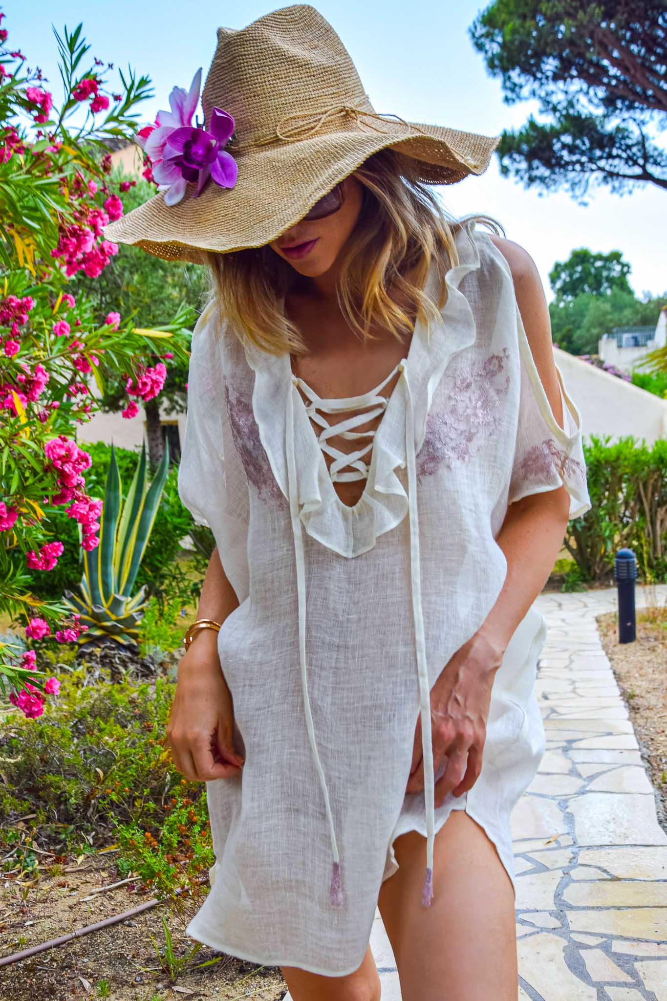 Rachel Poncho in Fine Linen Gauze Ivory - Vanita Rosa
