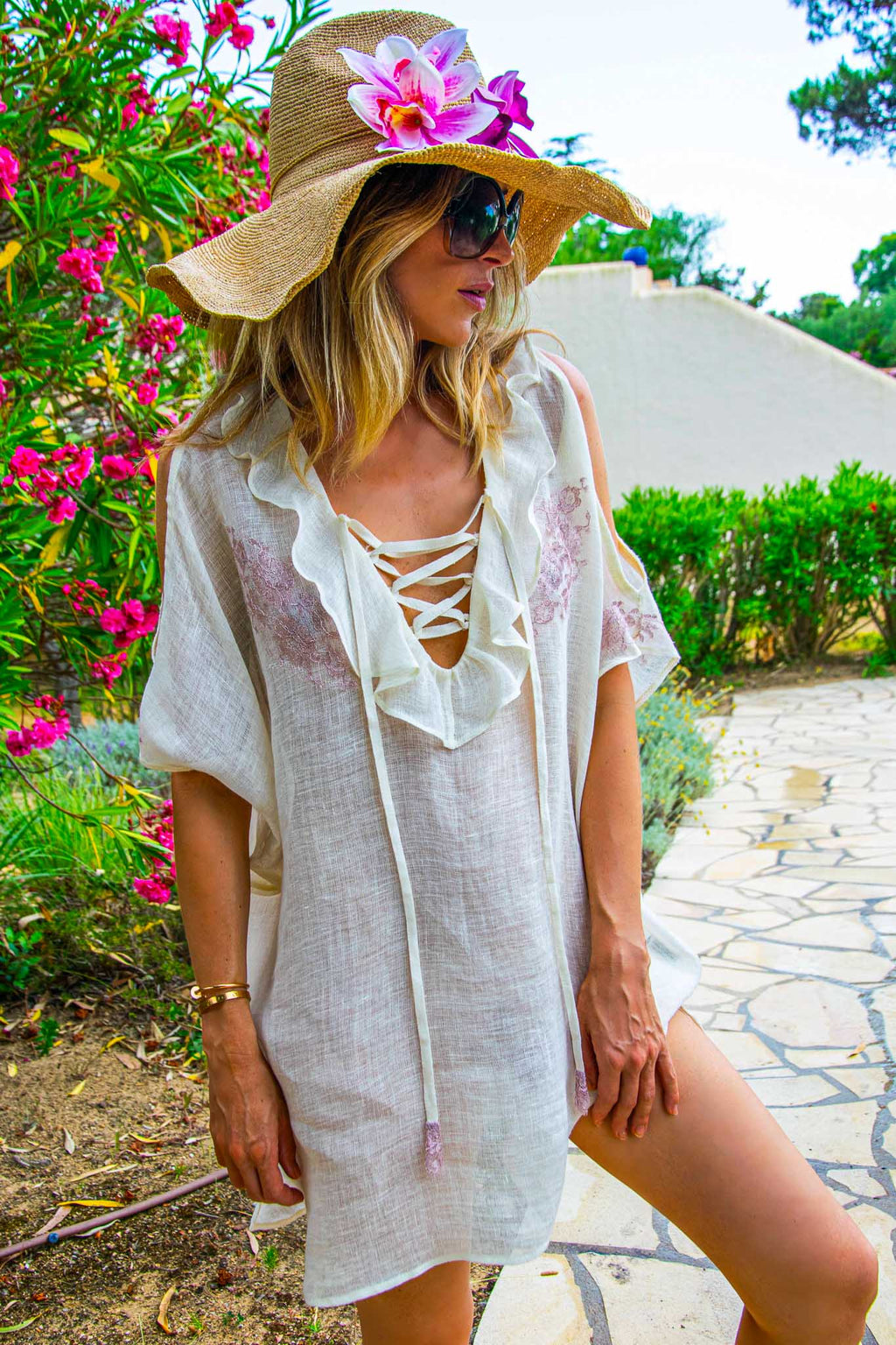 Rachel Poncho in Fine Linen Gauze Ivory - Vanita Rosa