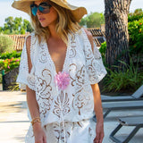 Rachel Smock Poncho in White Guipure Cotton - Vanita Rosa