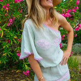 Raya Poncho in Fine Linen Gauze Almond - Vanita Rosa