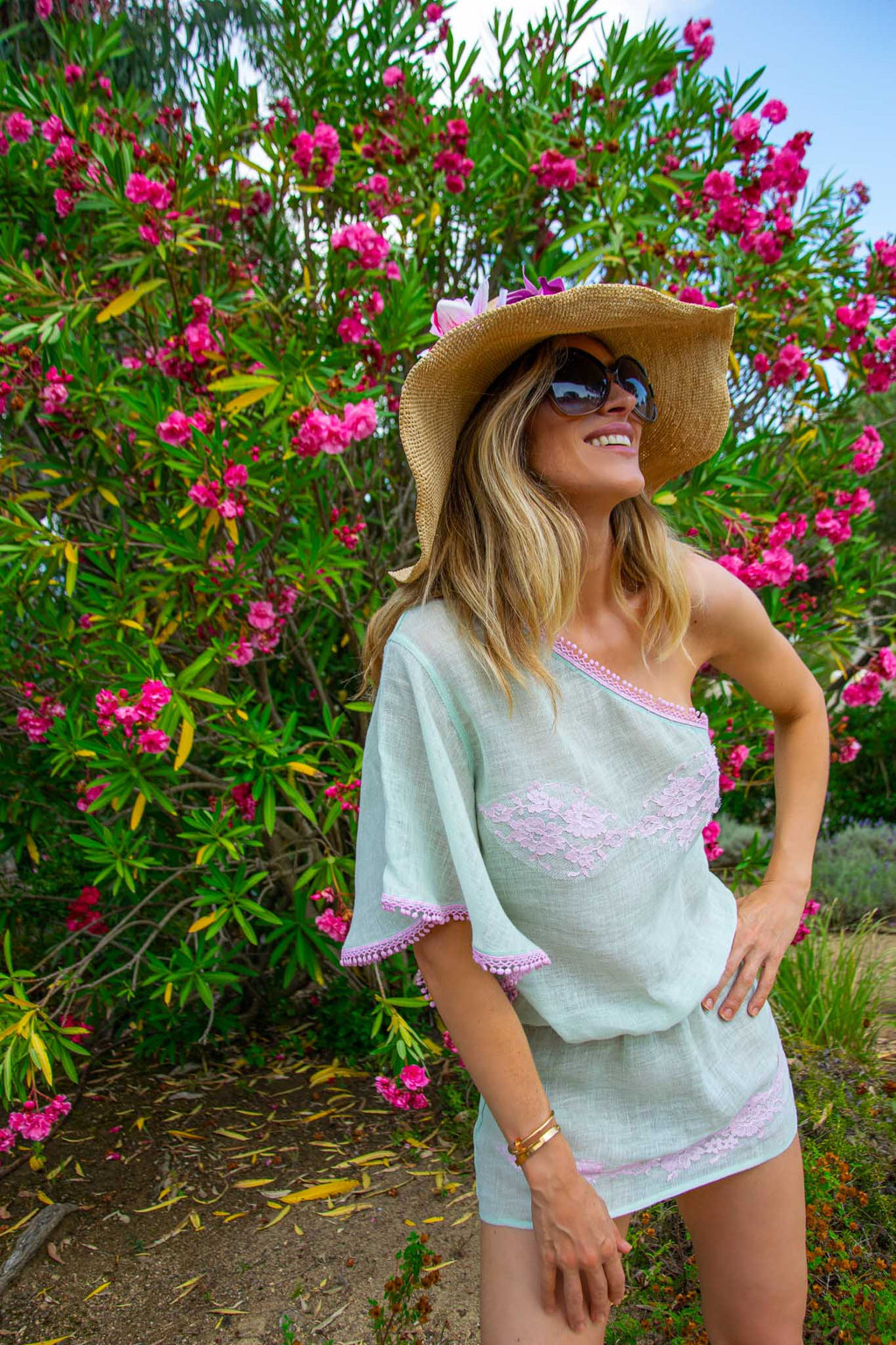 Raya Poncho in Fine Linen Gauze Almond - Vanita Rosa