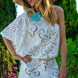 Raya Poncho in White Guipure Cotton - Vanita Rosa