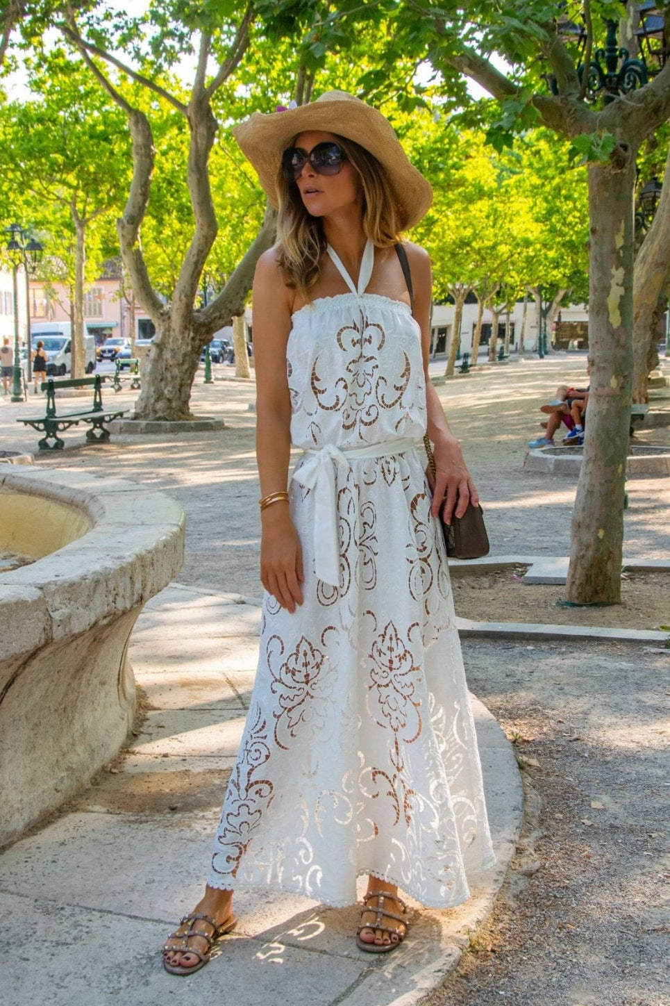 Rimini Long Dress in White Guipure Cotton - Vanita Rosa