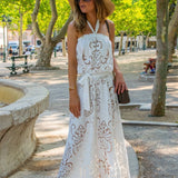 Rimini Long Dress in White Guipure Cotton - Vanita Rosa