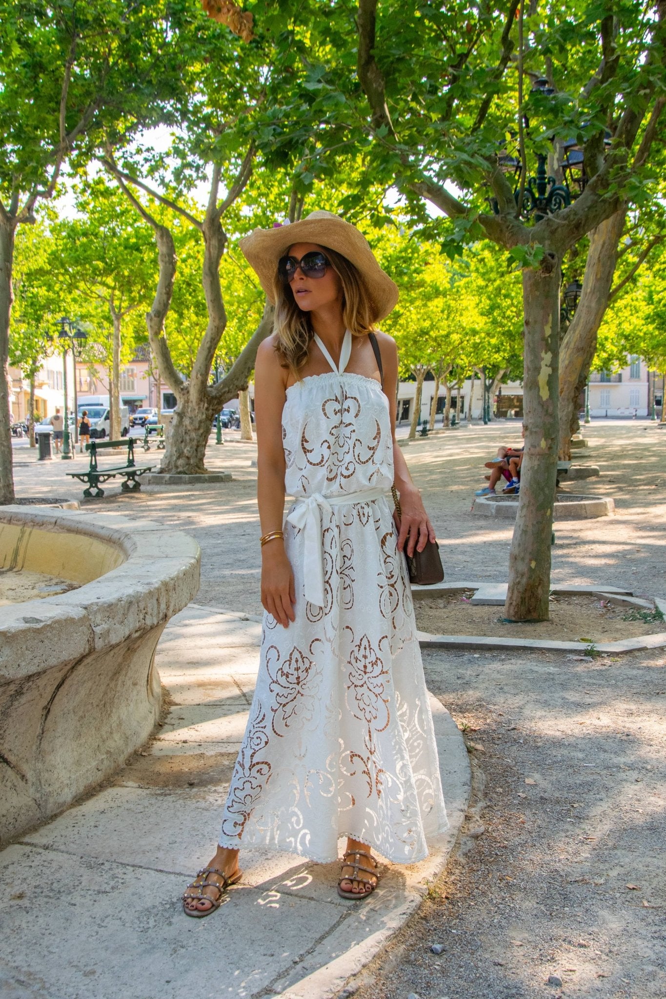 Rimini Long Dress in White Guipure Cotton - Vanita Rosa