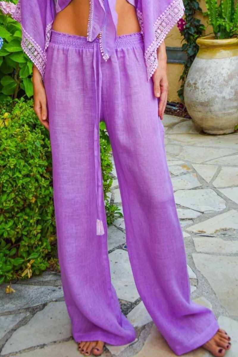 Roberta Pants in Fine Linen Gauze Lilac - Vanita Rosa
