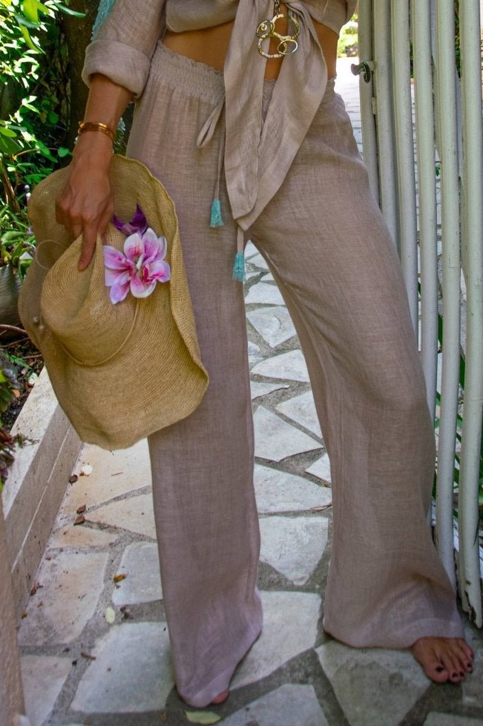 Roberta Pants in Fine Linen Gauze Sand - Vanita Rosa