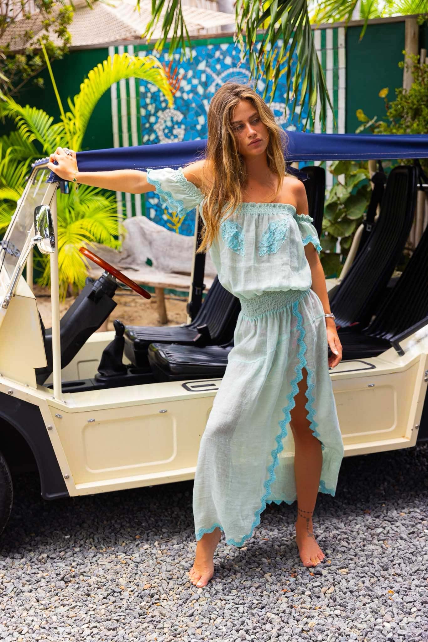 Rolling Long Dress in Fine Linen Gauze Almond - Vanita Rosa